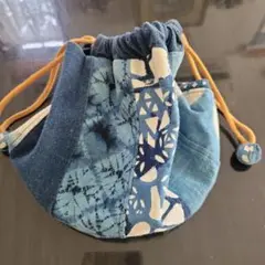 青系パッチワーク巾着袋