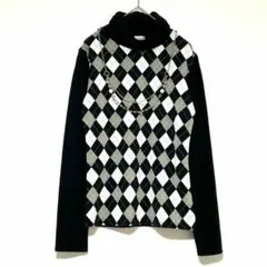 n0444【ヘルシーカレン】セーター　アーガイル柄　タートルネック　ストレッチ