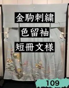 109.【華麗】正絹 色留袖 金駒刺繍 紋入り 短冊文様
