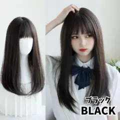 30 【耐熱フルウィッグ】ナチュラルロングストレート 黒 ブラック 前髪あり