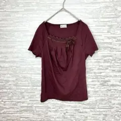 アリスバーリー ✨　カットソー 半袖 レース リボン　L ボルドー　トップ