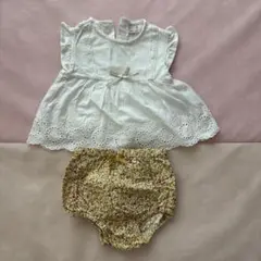夏服　プティマイン　ベビー服　レーストップス　花柄ズボン　セット　女の子70