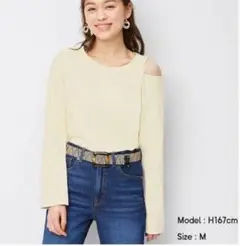 SかM 選択 新品 カットアウトT　長袖+E オフホワイト プルオーバー