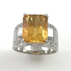 プラチナ pt900 リング シトリン 黄水晶 ダイヤ 12.5号 16.94g
