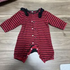 赤と黒ストライプロンパース 70