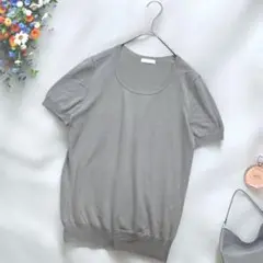 《UNIQLO》 サマーニット L グレー 半袖 薄手 通気快適 大人きれいめ