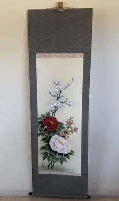 複製/盤雨/玉堂富貴/薔薇に蝶図/花鳥/花/工芸/布袋屋掛軸A-152 複製/盤雨/玉堂富貴/薔薇に蝶図/花鳥/花/工芸/布袋屋掛軸A-152
