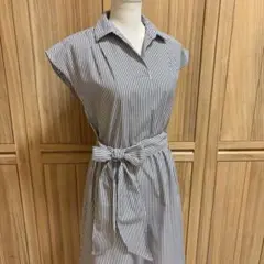 【美品】ESPRITMUR フレンチスリーブ ストライプシャツワンピース 11