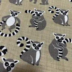【リネンライクスラブプリント】ワオキツネザル 約102×50cm