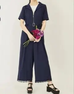 【axes femme】センタージップ　ロンパース　裾レース　新品