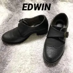s25b EDWIN カジュアルシューズ パンプス 黒 ベルトデザイン チェック