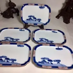P-923 有田焼 久光 長皿（刺身皿）錦山水 豪華5枚