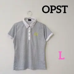 OPST　オプスト　レディース　ゴルフウェア　半袖　ポロシャツ　グレー　総柄　Ｌ