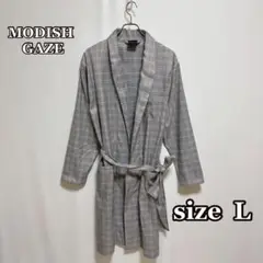 MODISH GAZEチェック柄ガウンコートベルト付き ロングカーディガン風 L