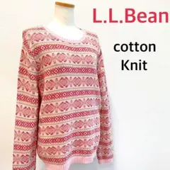 コットンニット LLビーン ピンク柄 レディースM クルーネックコットン100%