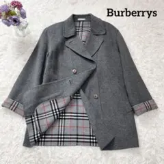 極美品 バーバリーズ ダブルフェイス カシミヤ混 ダブルコート グレー 11