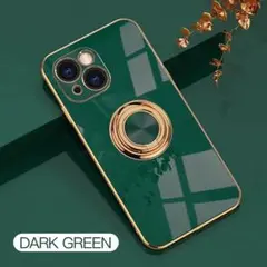 iPhone13 ケース リング付 ダークグリーン 衝撃に強くリング回る匿名配送