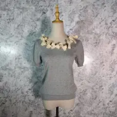 美品✨ジルスチュアート　半袖ニット　レースリボン　グレー　【FR】
