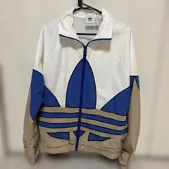adidas ナイロンジャケット M 白/青/ベージュ