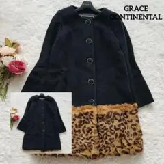 【美品】グレースコンチネンタル 2way ノーカラーコート 黒 アンゴラ混 36