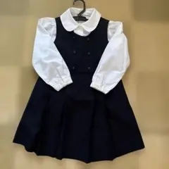 ネイビー ワンピース + ホワイトブラウス セット