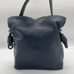【美品】ロエベ レザー ショルダーバッグ フラメンコノット スモール ネイビー
