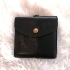 大人気✨ILBISONTEイルビゾンテ がま口財布 型押し 二つ折り 黒 レザー