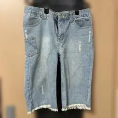 ライトブルー ディストレスト ショートパンツ