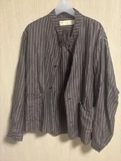 ナノユニバース　ブラウンストライプ 長袖シャツ L