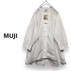 定価¥3,990 MUJI ワッシャーポプリン結び釦ミドル丈シャツ ホワイトML