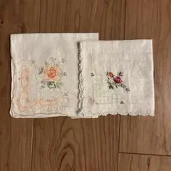 花柄刺繍 レースエッジ ハンカチ2枚