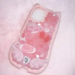 iPhone16 ホイップデコスマホケース 埋めつくし ピンク 天使の羽 肉球