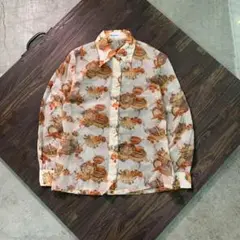 7BS1 【70’s archive】シースルー　フルーツ柄シャツ　レトロ　古着
