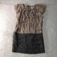 美品 グレースクラス ひざ丈 ワンピース ビジュー シルク 100% S