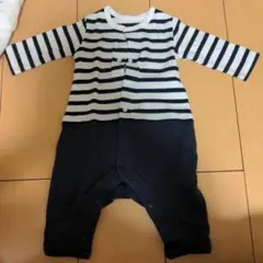ボーダー柄ロンパース 60cm ネイビー　ホワイト　ユニクロ　カバーオール　長袖