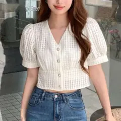 SHEIN DAZY パフスリーブ クロップド ブラウス ビジネスカジュアル
