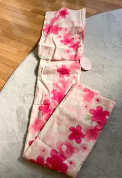 未使用タグ付き Ichirinkan girl 浴衣 ピンク×ホワイト 花柄