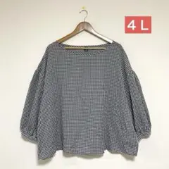 【新品】４Ｌ 大きいサイズ ギンガムチェックトップス