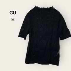 GU ブラック レース オフィスカジュアル きれいめ 半袖トップス M