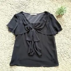 【style com】シフォンリボンモチーフカットソー ビーズ フレア袖ブラウス