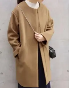 イエナ ラムウール ノーカラーコート