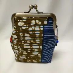 アフリカン8.5角型がま口ポーチ Mountainアフリカ布がま口