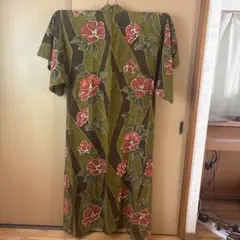 レトロ花柄浴衣　カーキ色　山本寛斎
