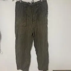 INTERMEZZO オリーブグリーン ストライプパンツ　麻100%