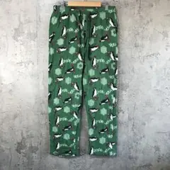 Y5560古着　柄パンツ　パジャマパンツ　緑　キッズ　90s Y2K