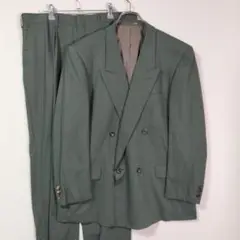 スーツ ダブル 希少カラー チェック 大きいサイズ 4釦1掛 L XL 相当 緑