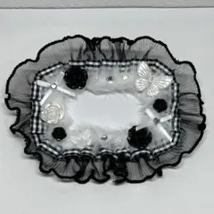 No.110♡ブラック×ホワイト♡デコ名札ケース バレエコア りぼん バラ 蝶々