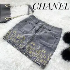 【美品】CHANEL デニム ミニスカート ココマーク ダメージ イタリア製