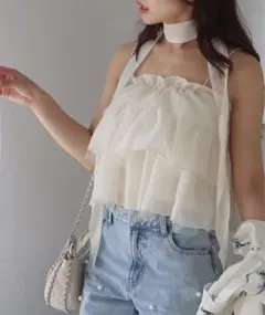 ロイヤルパーティーストール付ティアードフリルキャミトップス