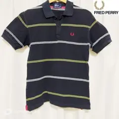 【古着】FREDPERRY フレッドペリー ボーダーロゴ 半袖 ポロ 紺【XS】
